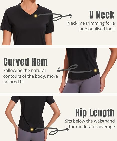 Tricou Sport Damă cu Mânecă Scurtă și Guler în V – Material Respirabil, Uscare Rapidă [6]