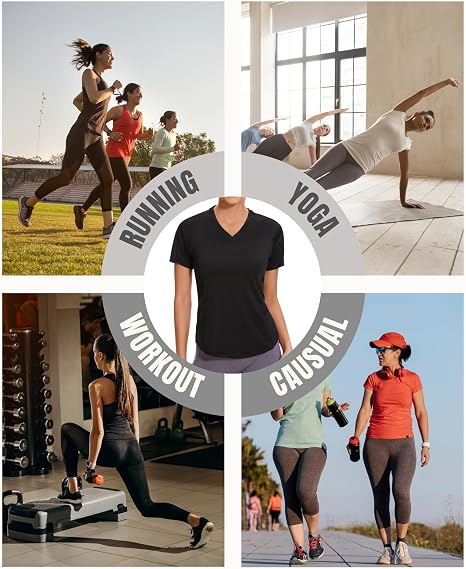 Tricou Sport Damă cu Mânecă Scurtă și Guler în V – Material Respirabil, Uscare Rapidă [5]