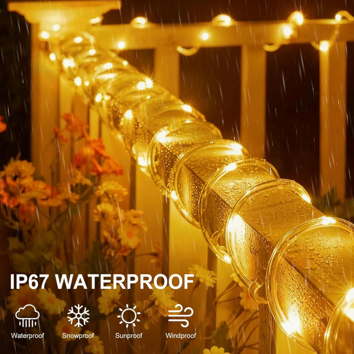 Tub de Lumină LED 23 m cu 400 LED Alb Cald, Timer, 8 Moduri, Dimabil, Rezistent la Apă IP65 [2]