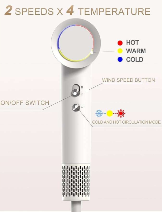 Uscător de păr mini 2200W cu ionizator – alb compact [7]
