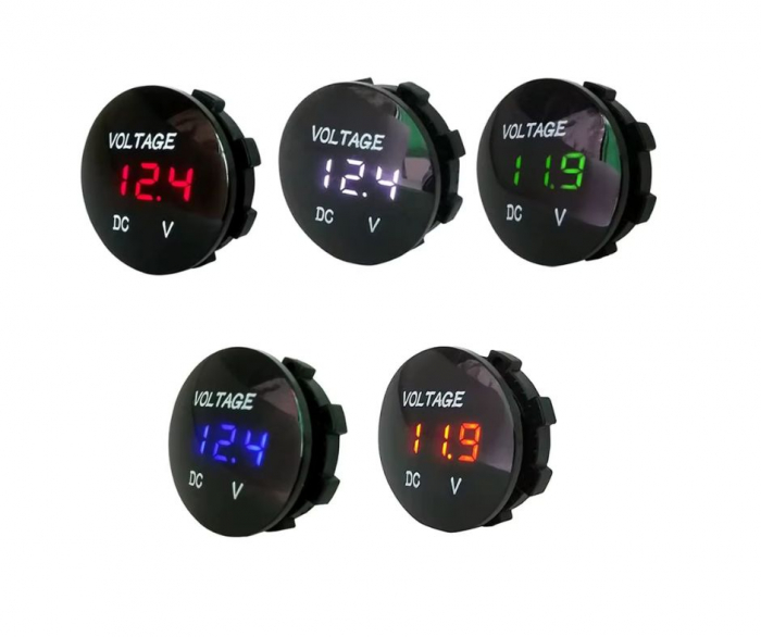 Voltmetru Digital Rotund 5-35V – Afișaj LED Verde, Rezistent la Apă, Ideal pentru Navomodele și Motociclete [5]
