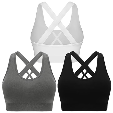 Haine - Set 3 Bustiere Sport Damă Push-Up Fără Cusături cu Bureți Detașabili – Alb, Gri și Negru