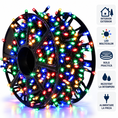 Decoratiuni, ornamente si articole Craciun - Instalație Crăciun pe Rolă 100m, 1000 LED-uri Multicolor, Flash, Interior Exterior