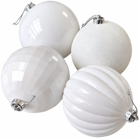 Decoratiuni, ornamente si articole Craciun - Set 4 Globuri Mari Albe pentru Brad de Crăciun 15 cm – 4 Modele Diferite, Incasabile