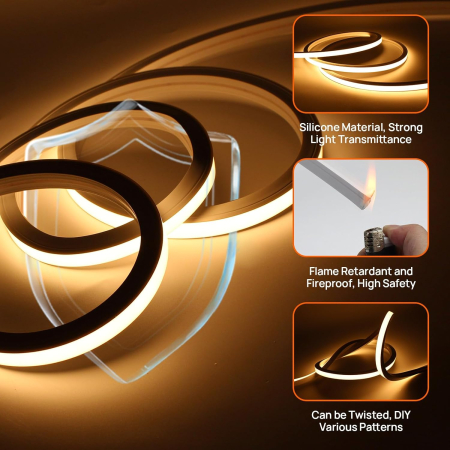 Smart Deals - Bandă LED Neon Flexibilă 2 m IP65 Alb Rece 6000K pentru Interior și Exterior