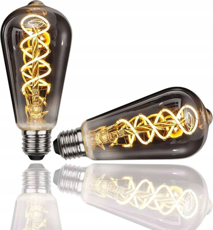 Iluminat & electrice - Bec LED E27 Edison 4W 2700K vintage decorativ cu filament vizibil, set 2 bucăți