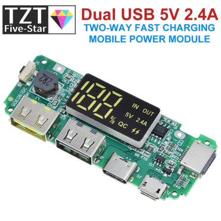 Bms 1s 3.7 Nominal, 5v 2.4a, cu afisaj si usb c, dual usb [4]
