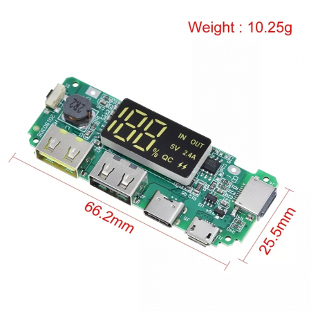 Bms 1s 3.7 Nominal, 5v 2.4a, cu afisaj si usb c, dual usb [3]