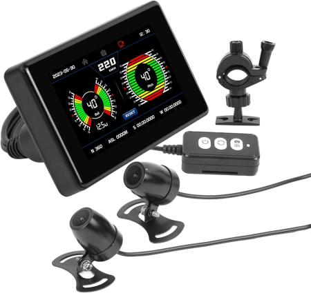 Wireless - Cameră Moto Duală Față Spate Full HD 1080P LUTIFIX F6B Waterproof IP67 cu GPS și Monitorizare Presiune Anvelope Card 32GB Inclus