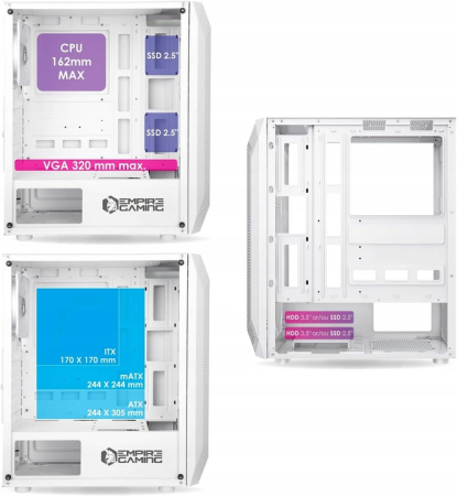 Carcasă PC Empire Gaming Ruby ARGB ATX Albă cu iluminare RGB și panou lateral transparent [3]
