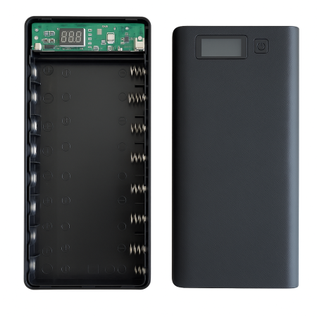 Accesorii Telefoane - Carcasă Power Bank DIY Fokelyi 8x18650 – 2 USB, Type-C, Display LED, ABS 171x80x22 mm