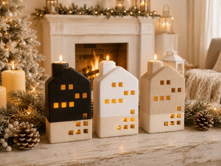 Decoratiuni Craciun - Palet Decorațiuni de Crăciun cu Căsuțe Ceramice și Iluminare LED – Sat Miniatural