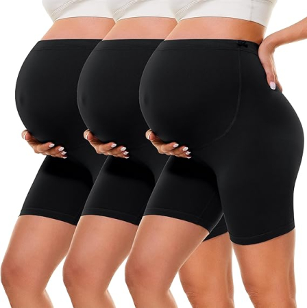 Smart Deals - Colanți Scurți pentru Gravide Tip Biker cu Talie Înaltă și Susținere pentru Burtică, Elastici Negru, Marime S