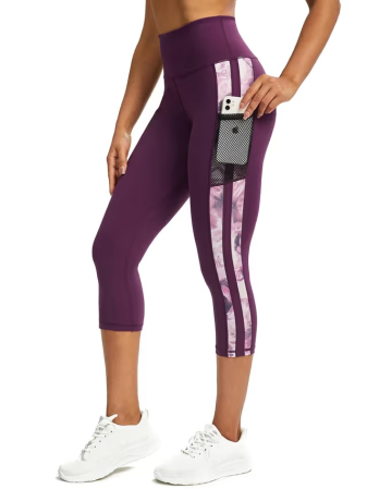 Haine dama - Colanți Sport Damă 3/4 Violet cu Talie Înaltă și Buzunare Laterale