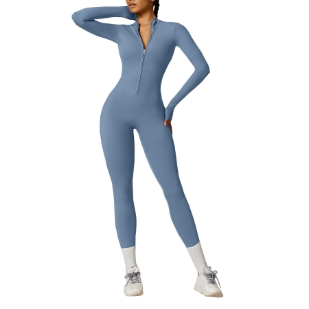 Haine dama - Combinezon Sport Damă Seamless Bleu Deschis cu Fermoar Frontal Mărimea S