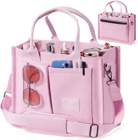 Haine dama - Geantă Tote Premium Roz din Canvas cu Compartimente Multiple și Curea Reglabilă