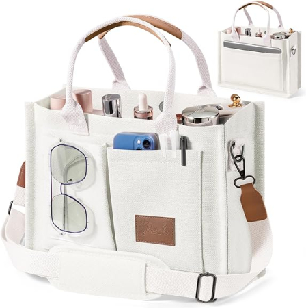Haine dama - Geantă Tote Premium Alba din Canvas cu Compartimente Multiple și Curea Reglabilă