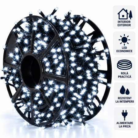 Decoratiuni, ornamente si articole Craciun - Instalație Crăciun pe Rolă 100m, 1000 LED-uri Alb Rece, Flash, Interior Exterior