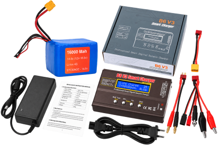 PACHETE PROMOȚIONALE - Pachet Acumulator Li-Ion 4S 16000mAh 14.8V cu Încărcător IMAX B6 V3 și Alimentator 220V