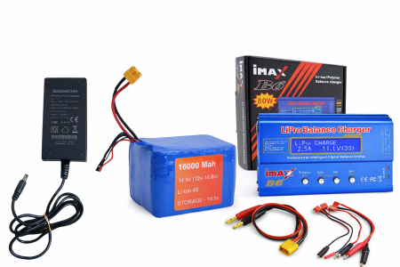 Acumulatori Litiu Ion - Pachet Promoțional: Acumulator 4S 16.8V 16,000 mAh + Încărcător IMAX B6 + Adaptor 220V