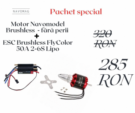 Motoare neperiate - Brushless - Pachet special: Motor Navomodel Brushless  - fără perii  +  ESC Brushless FlyColor 50A 2-6S Lipo
