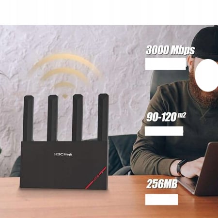Router WiFi dual band 2,4 / 5 GHz, cu 4 antene externe, acoperire până la 120 m², semnal stabil și performanță ridicată. [1]