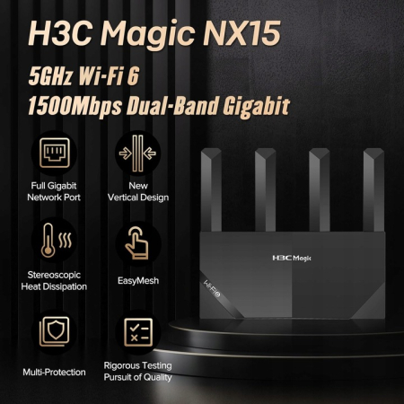 Router WiFi dual band 2,4 / 5 GHz, 4 antene externe, acoperire 60-90 m², standard WiFi 6, porturi Gigabit, ideal pentru apartamente. [6]