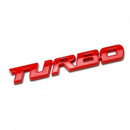Emblemă Metalică "TURBO" Roșie – Accesoriu Auto cu Bandă Dublu Adezivă