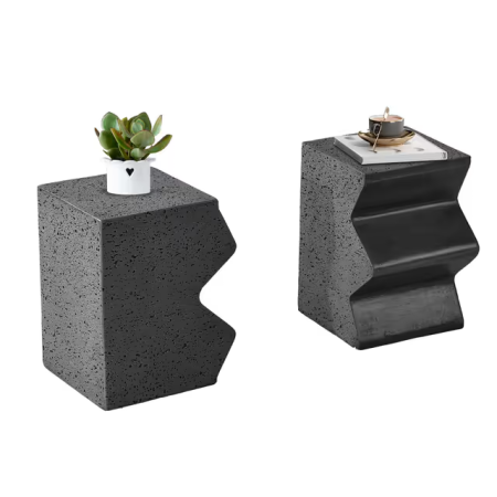 Mobilier - Set 2 Mese Laterale Aspect Beton și Lemn – Mobilier Modern pentru Interior și Exterior