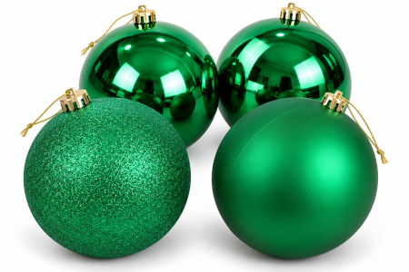Decoratiuni, ornamente si articole Craciun - Set 4 Globuri Mari Verzi pentru Brad de Crăciun 15 cm – Lucioase, Mate și cu Sclipici, Incasabile
