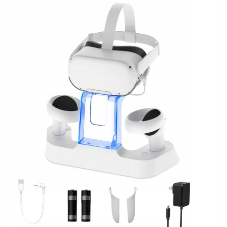 Stație de Încărcare LED Magnetică pentru Oculus Quest 2 VR – Dock Alb cu Suport și Baterii Reîncărcabile [1]