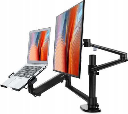 Retelistica & Supraveghere - Suport Monitor si Laptop 2 in 1 cu Arc Pneumatic 17–32 inch VESA 75x75 100x100 Reglabil 360°