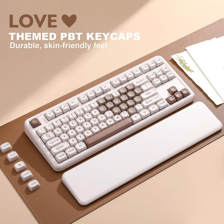 Smart Deals - Tastatură Mecanică Wireless YUNZII B87 RGB QMK/VIA Cocoa Cream V2 Blue Heart