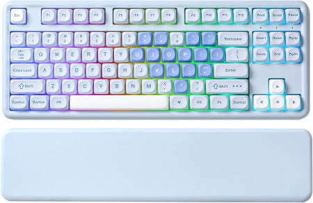 Accesorii console gaming - Tastatură Mecanică Wireless YUNZII B87 RGB QMK VIA cu Suport Încheietură Blue Heart