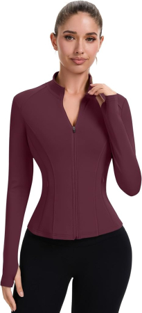 Haine dama - Top Sport Damă IECCP Mov cu Mânecă Lungă, Fermoar și Găuri pentru Degete Slim Fit