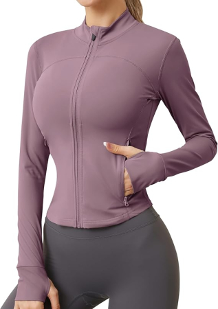 Haine dama - Top Sport Damă IECCP Roz cu Mânecă Lungă, Fermoar și Găuri pentru Degete Slim Fit