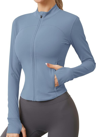 Haine dama - Top Sport Damă IECCP Albastru  cu Mânecă Lungă, Fermoar și Găuri pentru Degete Slim Fit