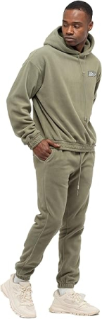 Haine dama - Trening Fleece Bărbați TOM BARRON Khaki Regular Fit cu Glugă și Patch Brodat
