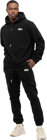 Haine dama - Trening Fleece Bărbați TOM BARRON Negru Regular Fit cu Glugă și Patch Brodat