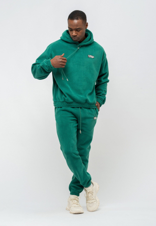 Haine dama - Trening Fleece Bărbați TOM BARRON Verde Smarald Regular Fit cu Glugă și Patch Brodat