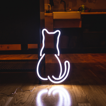 Semn led neon rosu model Pisica curioasa 45cm x 28cm [1]