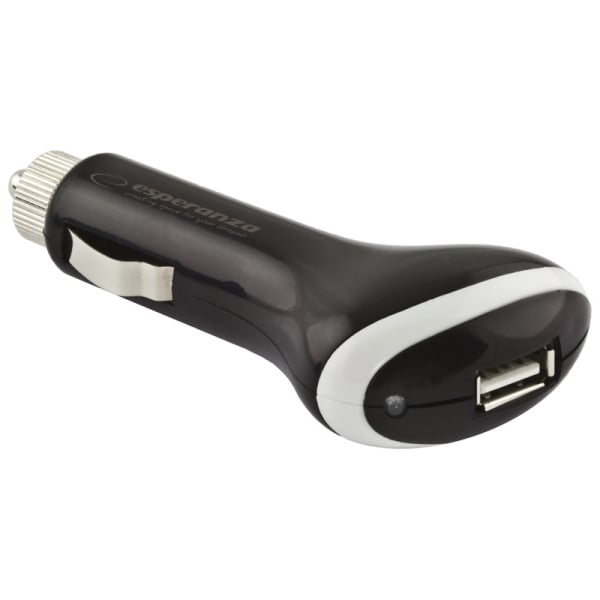 Incarcator auto USB cu o intrare si indicator LED,  5V 1A, Negru, compatibil cu toate dispozitivele [1]