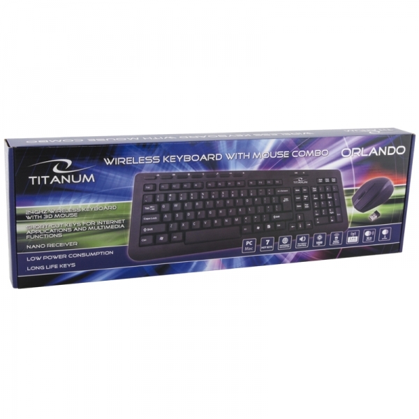 Tastatura si Mouse set 3D wireless 2.4GHz, Titanum Orlando, negru, nano receiver, consum redus de energie, taste rezistente imprimare in material [4]