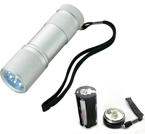 Lanterna  din aluminiu cu 9 LED-uri superluminoase, rezistenta la socuri si umezeala culoare argintie [2]