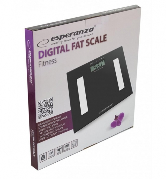 Cantar electronic cu analizator de grasime, 4 senzori precisi, ecran LCD, sticla securizata, negru, 180 kg max + 2 baterii AAA cadou [2]