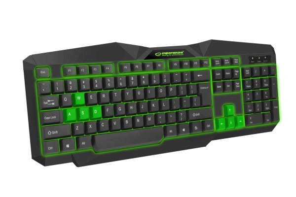 Tastatura gaming iluminata cu LED verde , design profesional gaming, forma ergonomica, USB, cablu 1.5m taste imprimate cu culoare permanenta [1]