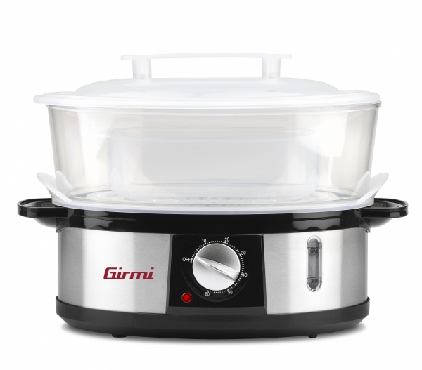 Aparat de gatit cu aburi dimensiuni large XXL cu 3 tavi de 4l si vas orez de 1l, corp din inox, timer, capac anti-picurare, protectie impotriva supraincalzirii Girmi ITALIA [2]