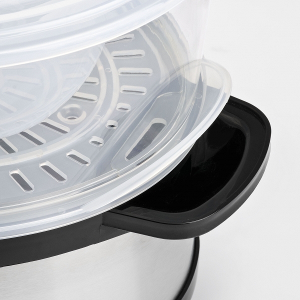 Aparat de gatit cu aburi dimensiuni large XXL cu 3 tavi de 4l si vas orez de 1l, corp din inox, timer, capac anti-picurare, protectie impotriva supraincalzirii Girmi ITALIA [5]