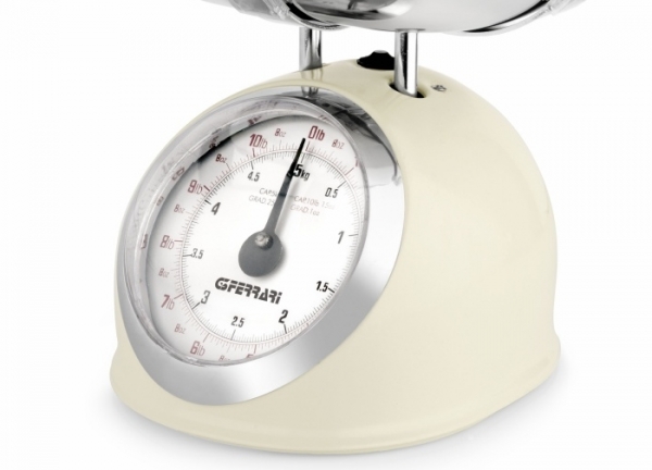 Cantar de bucatarie mecanic cu bol mare G3Ferrari - Aska, capacitate max. 5 kg, diviziune 25g, functie tara si zero, design retro, alb [2]