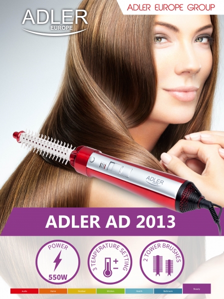 Perie electrica cu 2 capete interschimbabile, 3 setari temperatura, 550W, rosie [3]